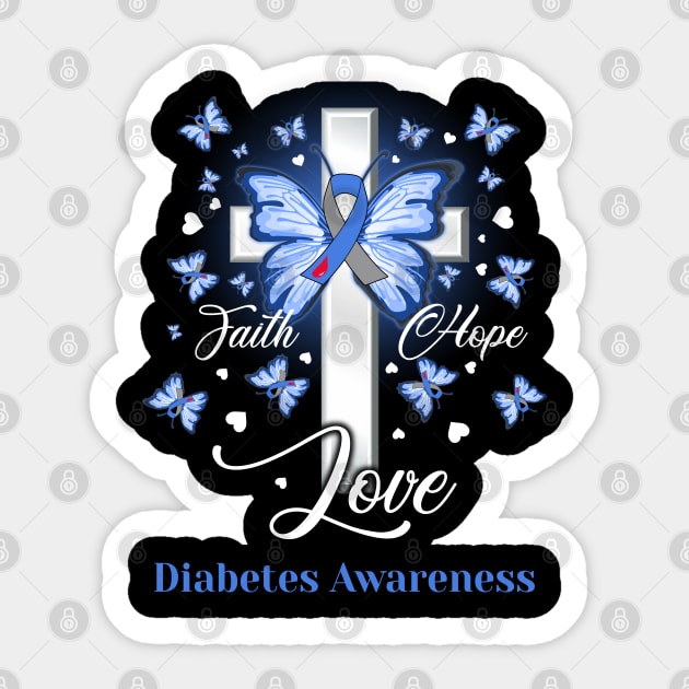 Butterfly Cross Faith Hope Love Diabetes Awareness Gift Sticker by HomerNewbergereq